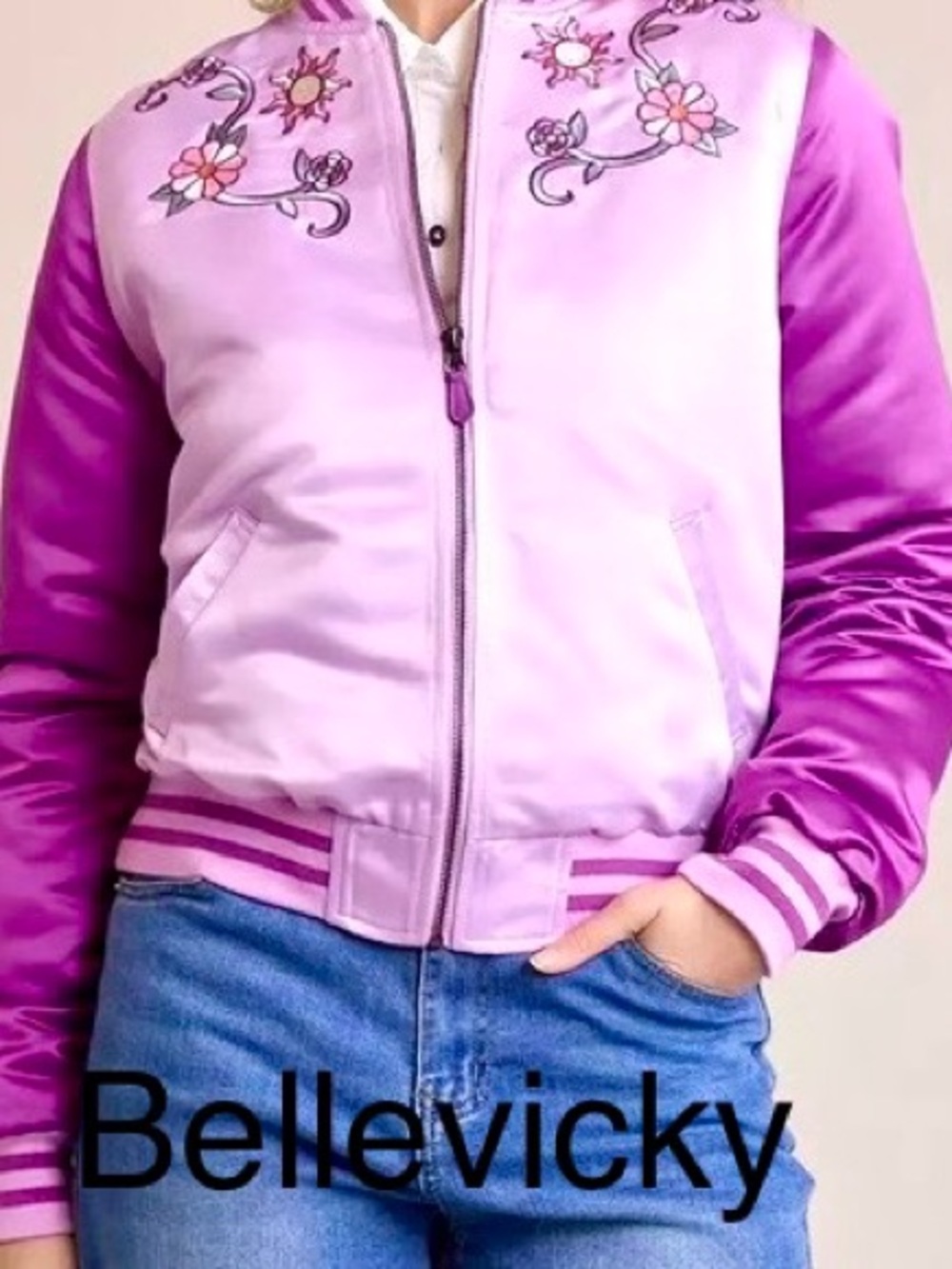 Disney Rapunzel Floral Embroidered Bomber Jacket Sizes S/M/L